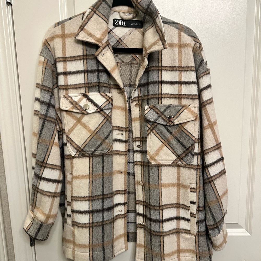 Zara Checkered Wool Blend Coat